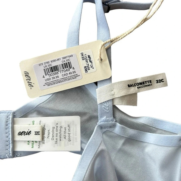 Aerie SMOOTHEZ 32C Balconette Mesh Unlined Bra Underwire Light Blue - Picture 4 of 4